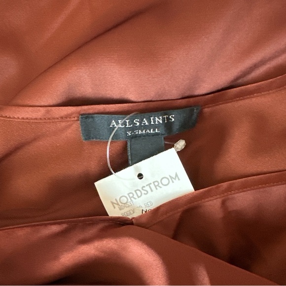 NWT All Saints Herald Satin Slip Dress in Rosewood Red / Rust - Picture 4 of 7